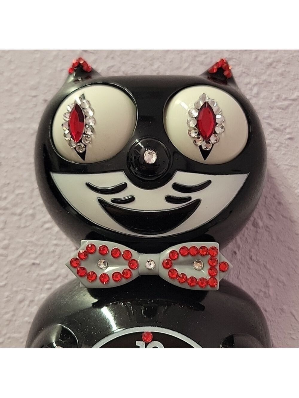 Jeweled Black Kit-Cat Klock clock SUPER RARE Gray bow tie & tail